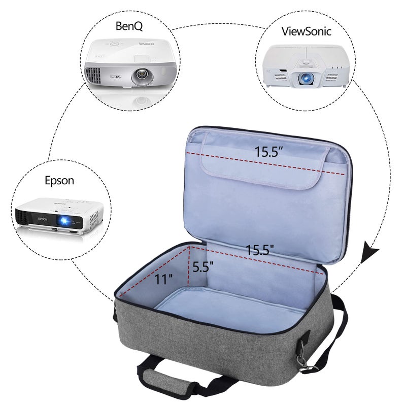 LUXJA Projector Case, Projector Bag with Protective Laptop Sleeve, Projector Carrying Case with Accessories Pockets, Large(16 x 11.5 x 5.75 Inches), Gray - Image 4